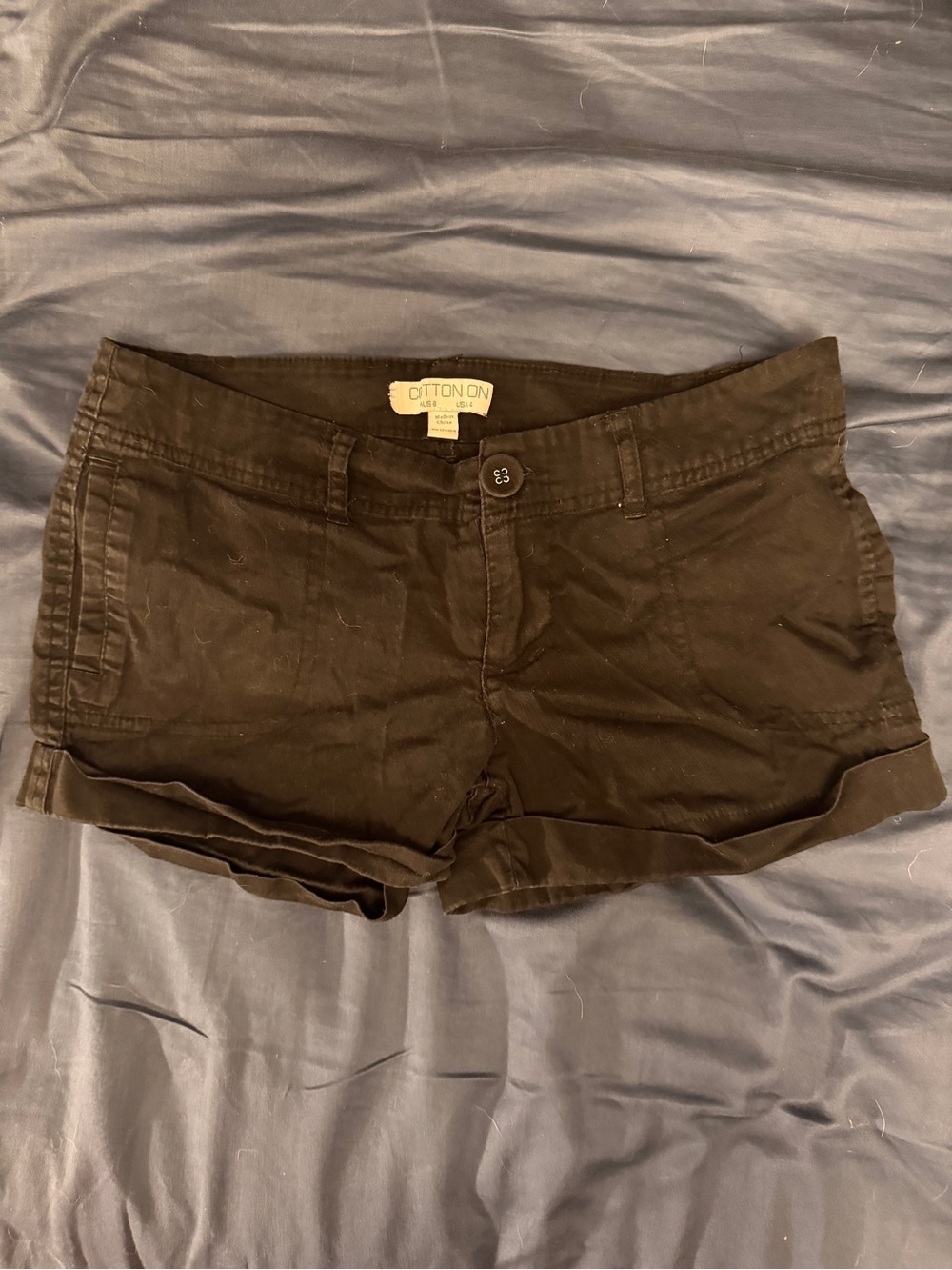 Cotton On Black Roll-Cuff Denim-Style Shorts Low Waist